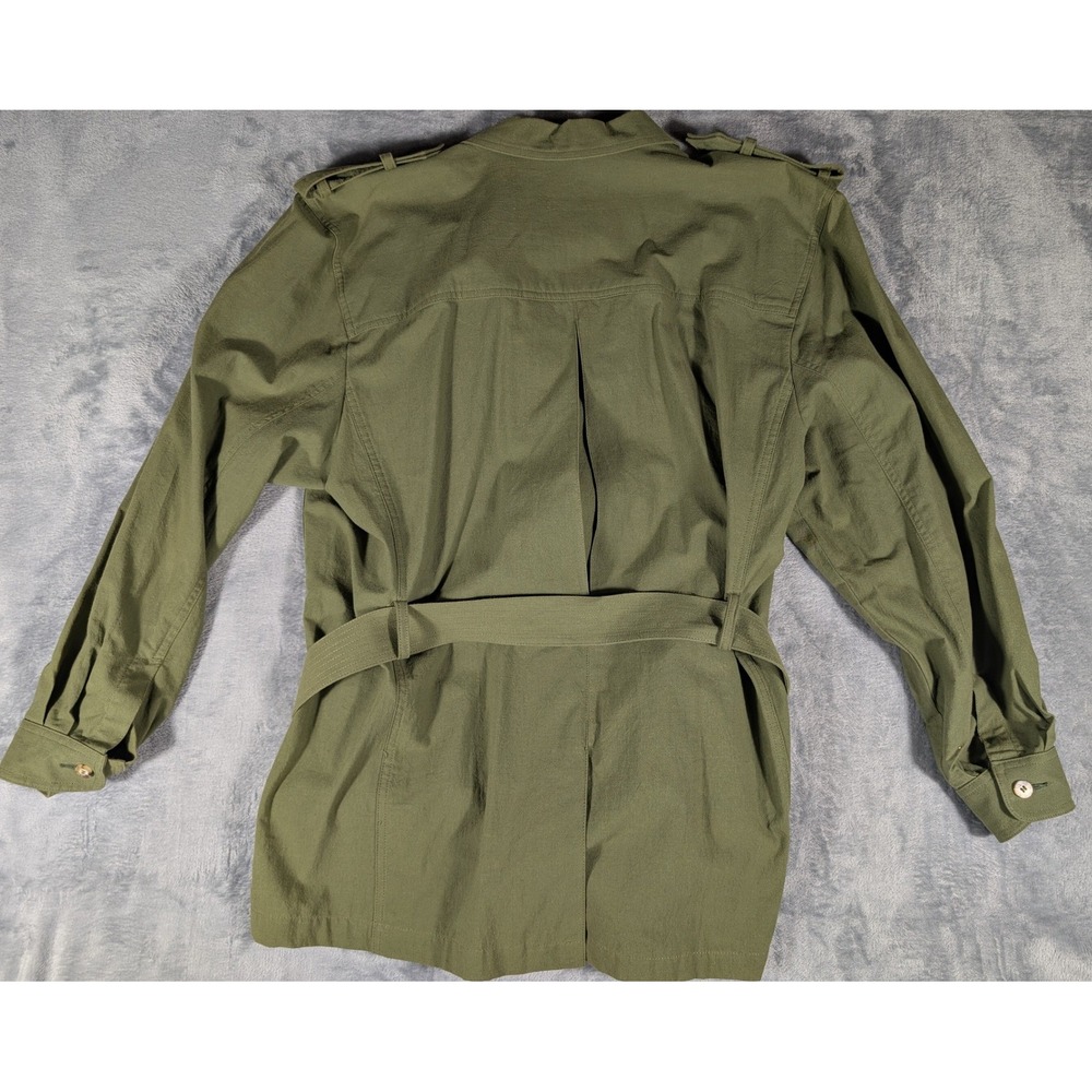 Vintage Lizsport Olive Green Cotton Belted Safari Utility Jacket Women's Large - Picture 7 of 11